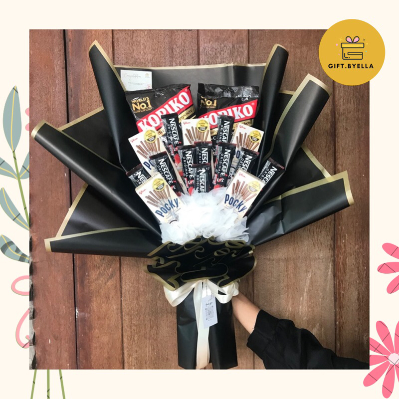 

(BOUKET COWOK TERMURAH) BOUKET FULL BLACK|KADO COWOK| SNACK BOUKET