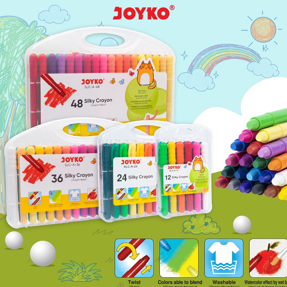 

KODE W62P Silky Crayon Krayon Halus Joyko SLCA Warna Colors