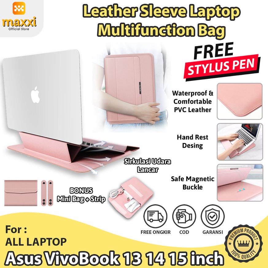 KODE O95X Asus VivoBook 13 14 15 inch Tas Laptop Sleeve Bag Leather Case Cover Standing Handbag Wate