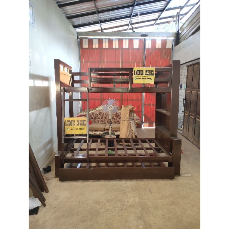 Ranjang Tingkat Anak Kayu Jati Jepara, Tempat tidur tingkat sorong 3 susun jati