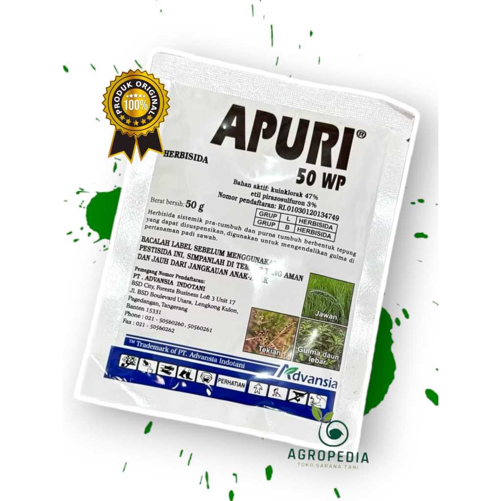 Herbisida padi  Sistemik  APURI 50 WP @50 gr -  Untuk Rumput Jawan, teki tekian dan semanggi