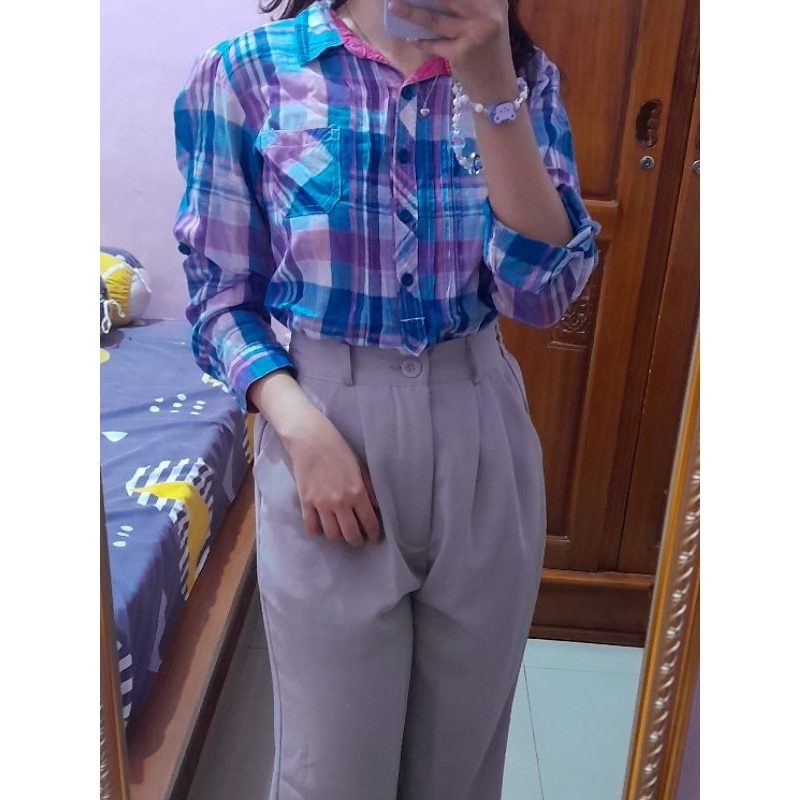 PRELOVED KEMEJA KOTAK NEVADA BIRU PINK WANITA