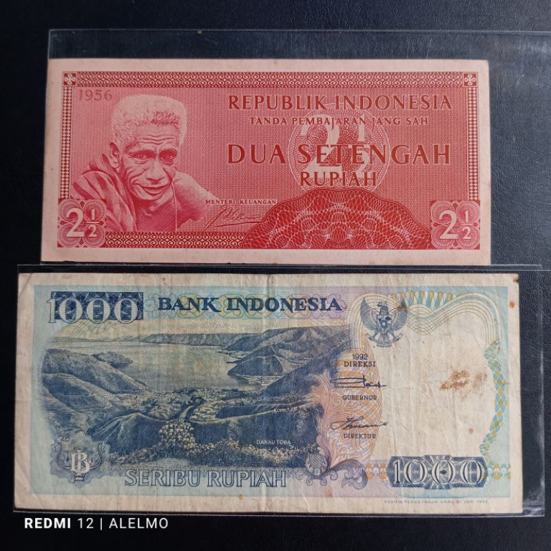 2 lembar uang kertas kuno indonesia bekas baik utuh asli