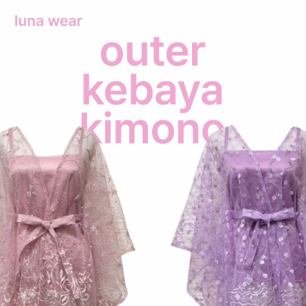 [Kode A] Outer Kebaya Kimono Brokat Tile Mutiara Pita Tali