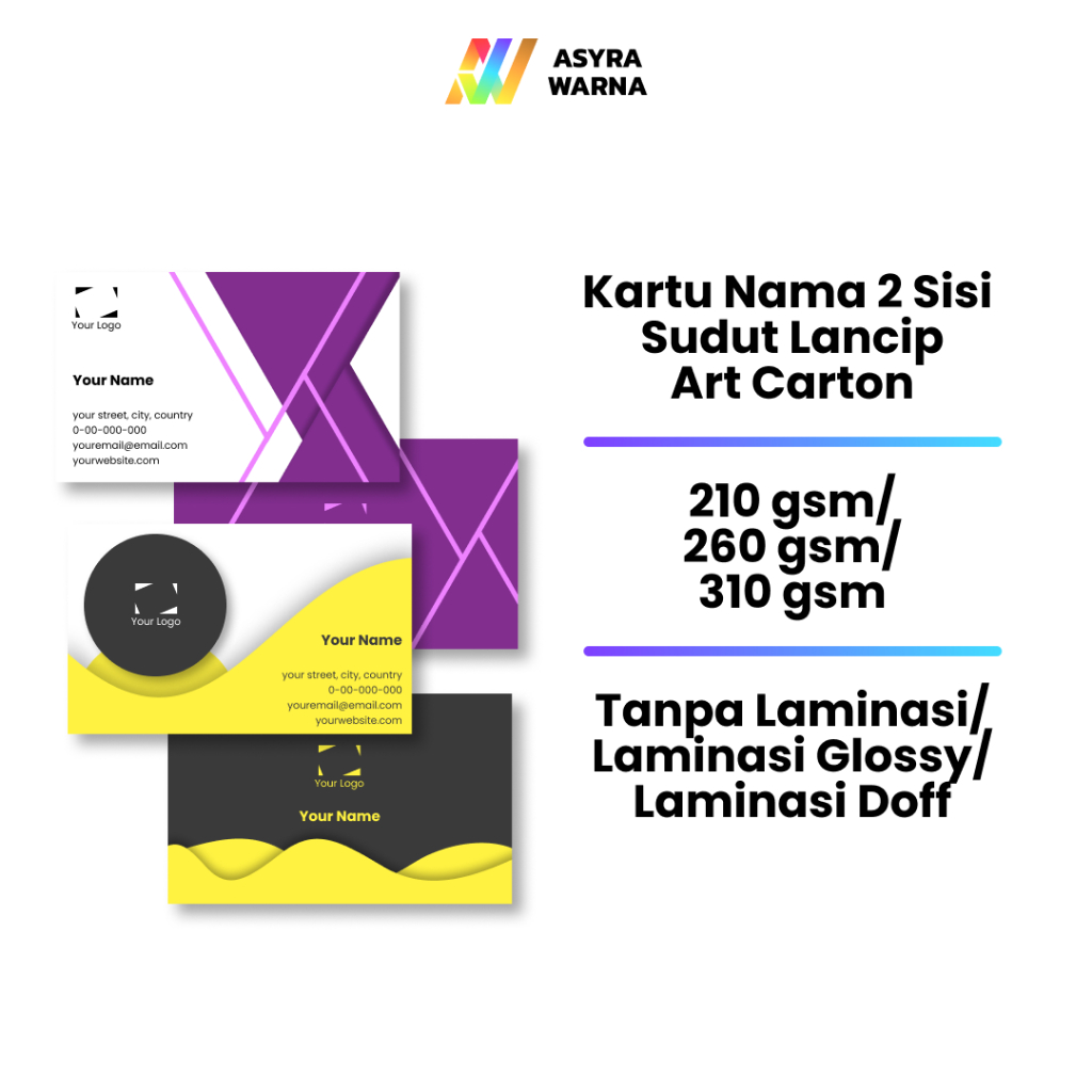 

Kartu Nama | 2 Sisi | Sudut Lancip | 210/260/310 gsm | Tanpa Laminasi/Glossy/Doff
