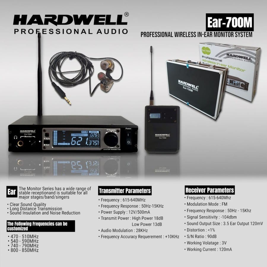 Original Wireless HARDWELL EAR 700M UHF Earphone Monitor Hardcase