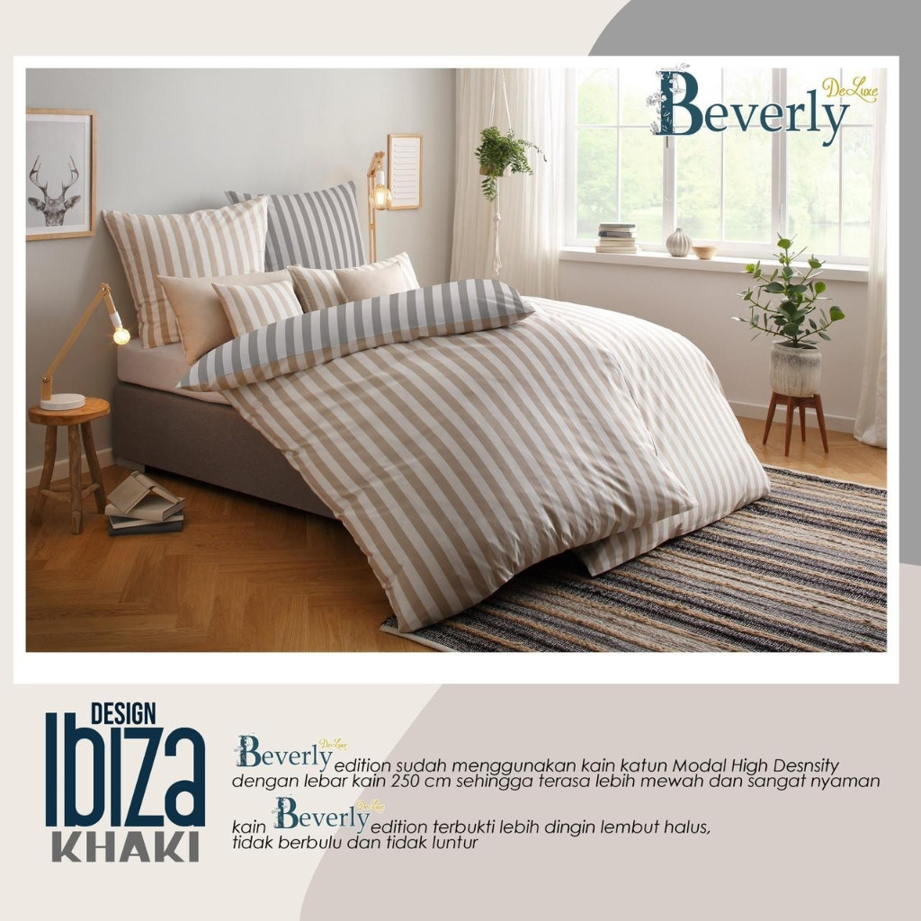 BEVERLY Ibiza Khaki Sprei Anti Geser Katun Lokal Motif Abstrak