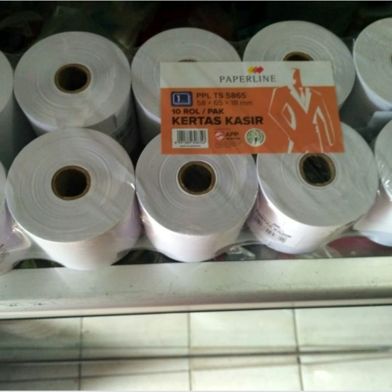 

Paperline Kertas Kasir / Thermal / Paper Roll 58 x 65 x 18mm / 1 ply - Pack isi 10 roll.