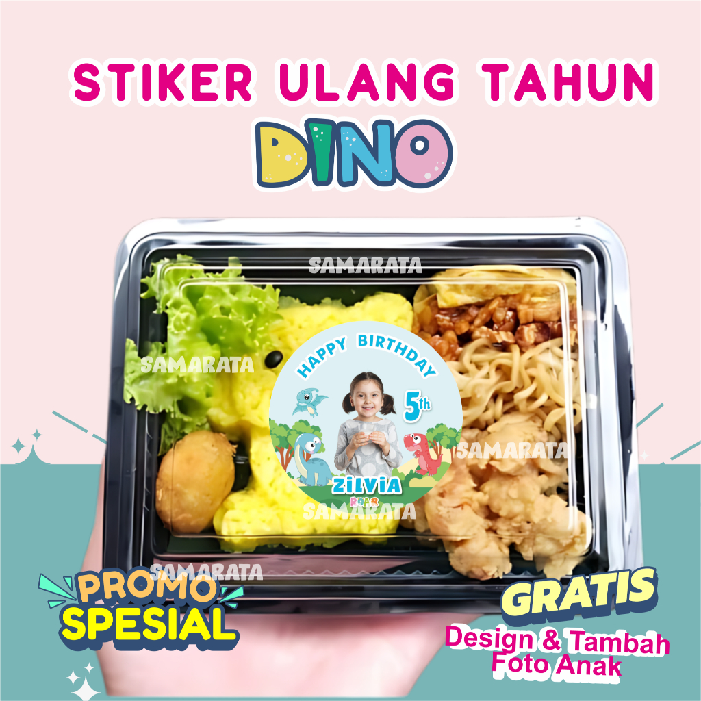 Dino Stiker Ulang Tahun Anak Stiker Ultah Bulat Dino Custom Foto Anak