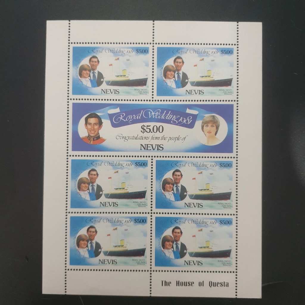 

Perangko Mini Sheet Lady Diana Royal Wedding Congratulations From The People Of Nevis 1981 Blue