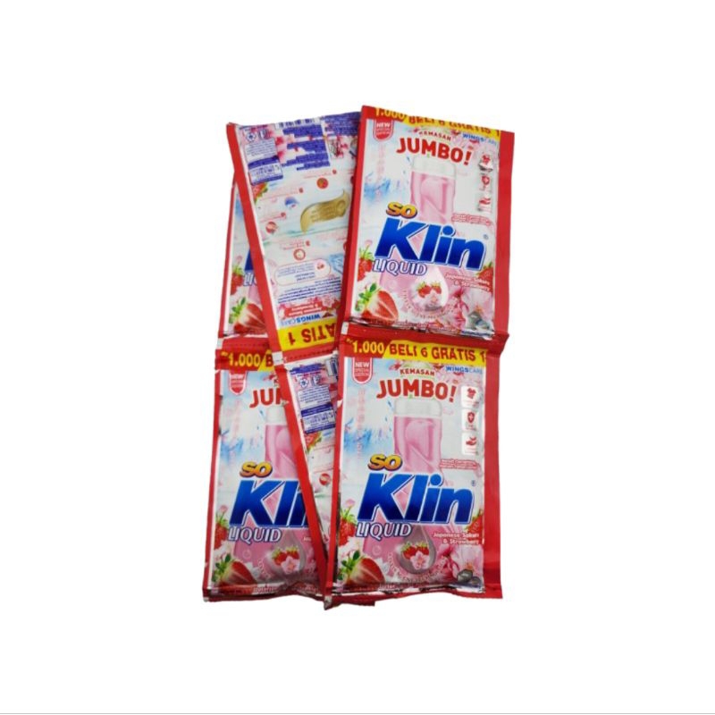 SoKlin Liquid Deterjen Cair Kemasan Jumbo - Japanese Sakura & Strawberry (1 Renceng/6 Sachet)
