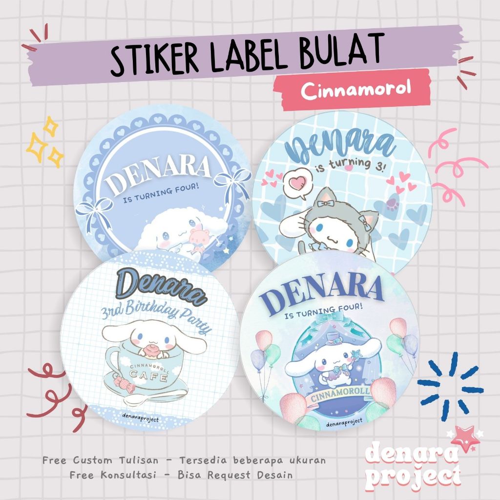 

(50 PCS) Stiker Bulat Custom Bento Hampers Ulang tahun Cinnamorol