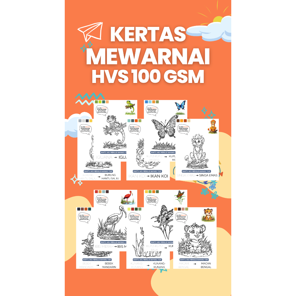 VOL.7 Kertas Mewarnai Anak/Gambar Mewarnai Anak/Buku Gambar Mewarnai Anak SD/TK/PAUD Tema Hewan