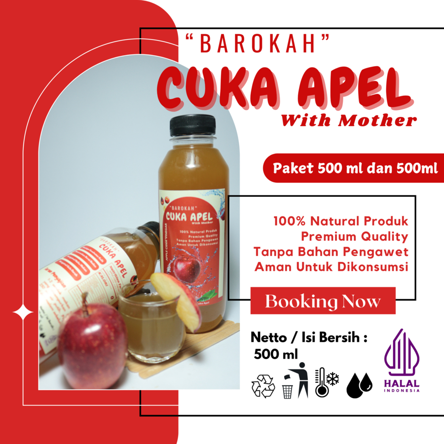 

Cuka Apel Murni 100% Barokah dengan Mother - Tanpa Bahan Tambahan (1000ml)