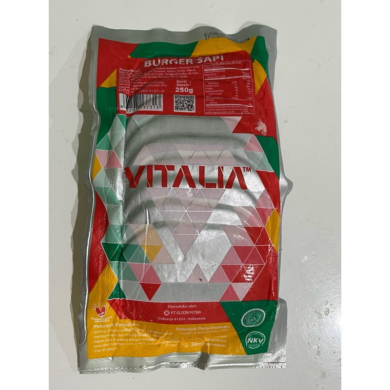 

FROZEN FOOD VITALIA BURGER SAPI 250gr. Siap saji dan 100% HALAL