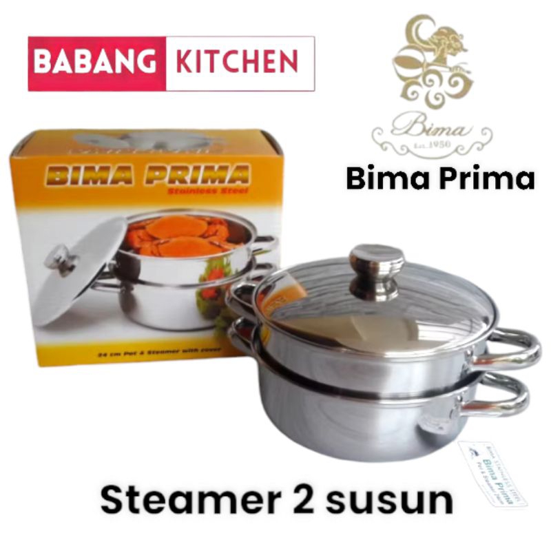 BIMA seri 2007 Panci Stainless steel Prima Pot & Steamer kukusan + cover