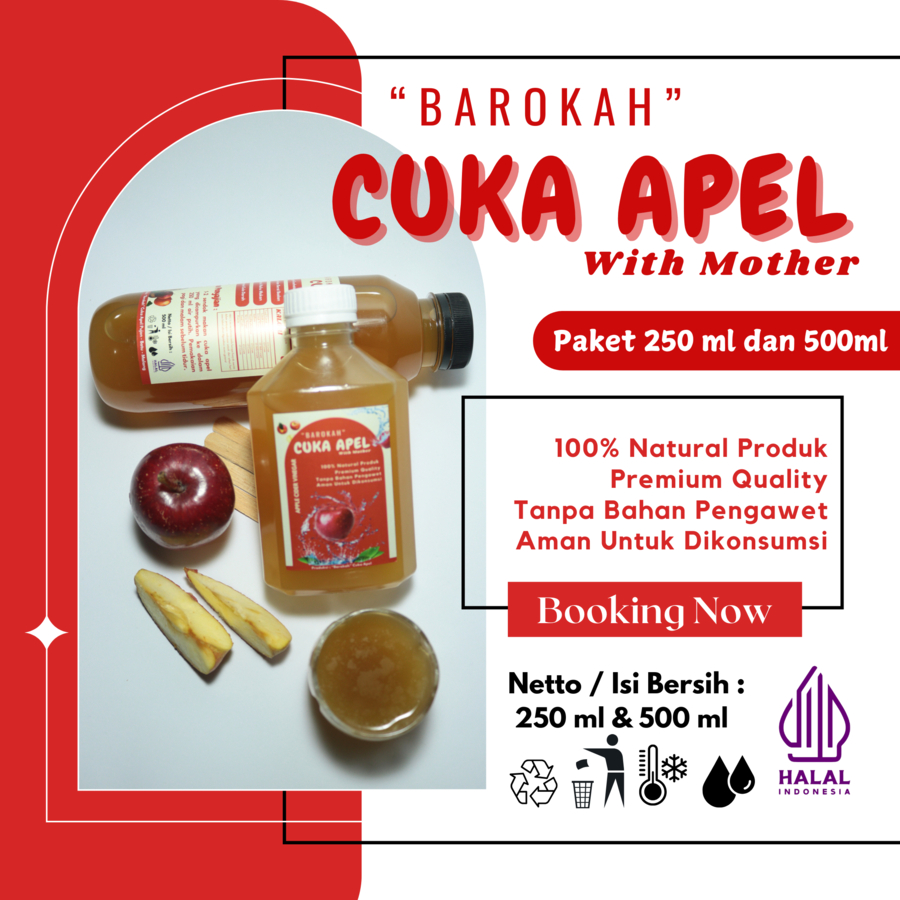 

Cuka Apel Murni 100% Barokah dengan Mother - Tanpa Bahan Tambahan (750ml)