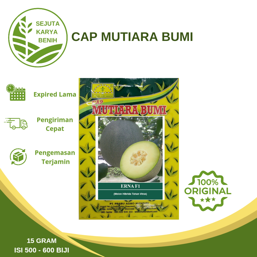 Benih Melon Hijau Tahan Virus Gemini - ERNA F1 15 Gram isi 500-600 biji Cap Mutiara Bumi
