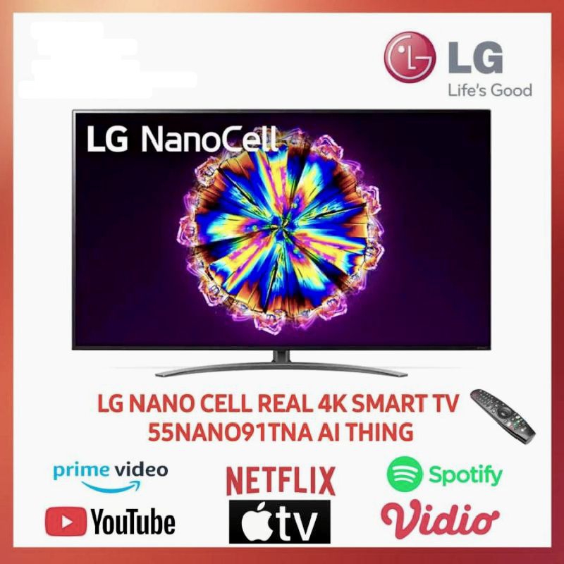 TV LED LG 55NANO91TNA SMART TV UHD 4K FREMLES 55 INCH WEB OS A7 GEN8 AI THINQ PROSESOR 4K FREE ONGKI