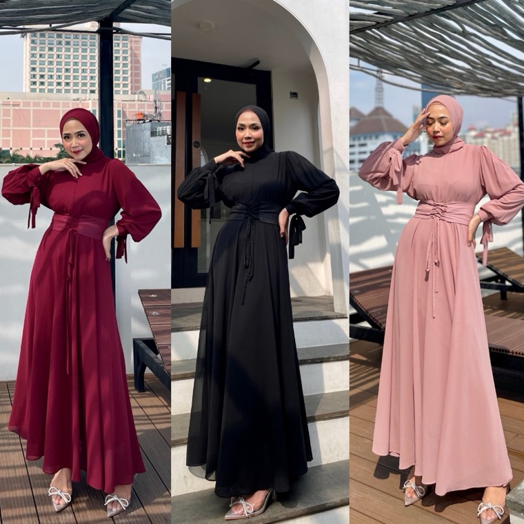 Paket Populer Lively Long Dress Kondangan Gamis Pesta Seragam Bridesmaid Gaun Prewedding Baju Muslim