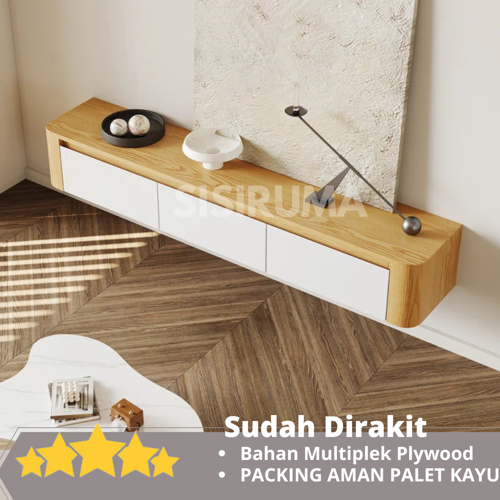 Meja Tv Minimalis Gantung Rak Kayu Stand Furniture Modern Floating Kabinet Laci Lokal Berkualitas