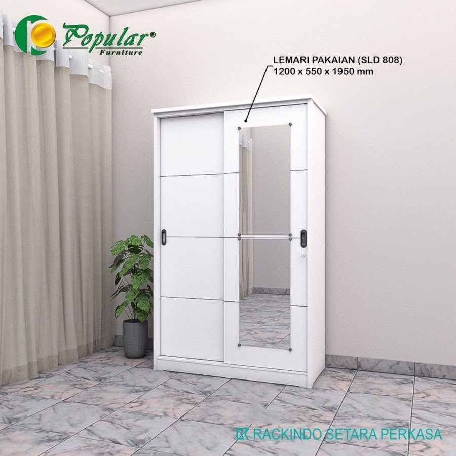 Lemari Baju 2 Pintu Sliding 120 Lemari Pintu Geser Putih GRAVER