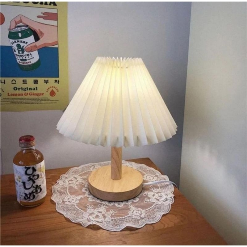 Lampu Meja Aesthetic Minimalis Korea / Retro Pleated Lamp Lampu Meja Tidur Lipit Korea / Lampu Meja 