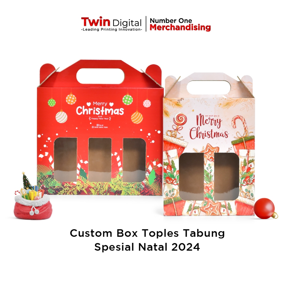 

Twindigital Custom Packaging Box Kardus /Kotak Kemasan /Gable Box - Box Tabung 1 Liter Spesial Natal