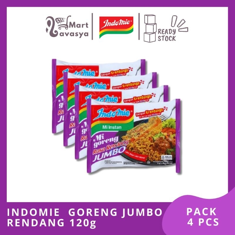 

INDOMIE GORENG JUMBO RENDANG 120g - 1 PACK ( 4 PCS ) - KOTA BANDUNG - LAVASYA MART