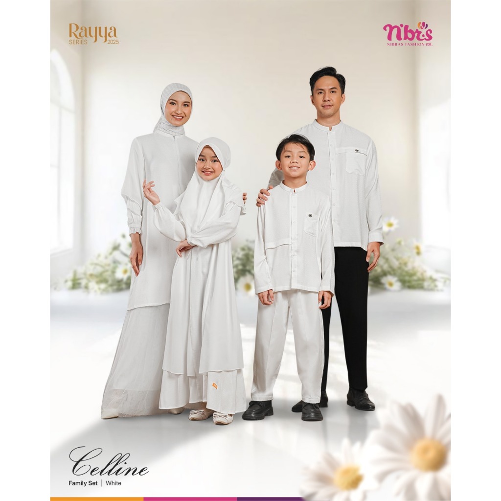 [ SALE cod ] SARIMBIT 2025 NIBRAS NBRS CELLINE WHITE PUTIH koko ayah anak gamis ibu anak xs - xxl 3x