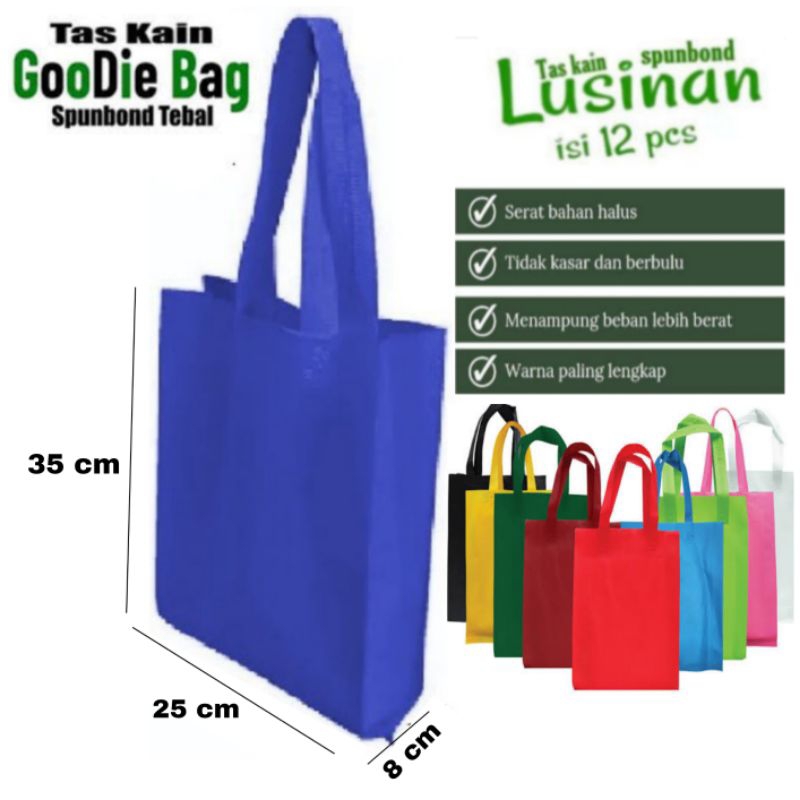 

1 Lusin Tas Kain Spunbond Goodiebag Handle Lipat Samping Ukuran 25x35 cm Souvenir,Ulangtahun,Taskado,Sembako,Kantong,Belanja,Polos