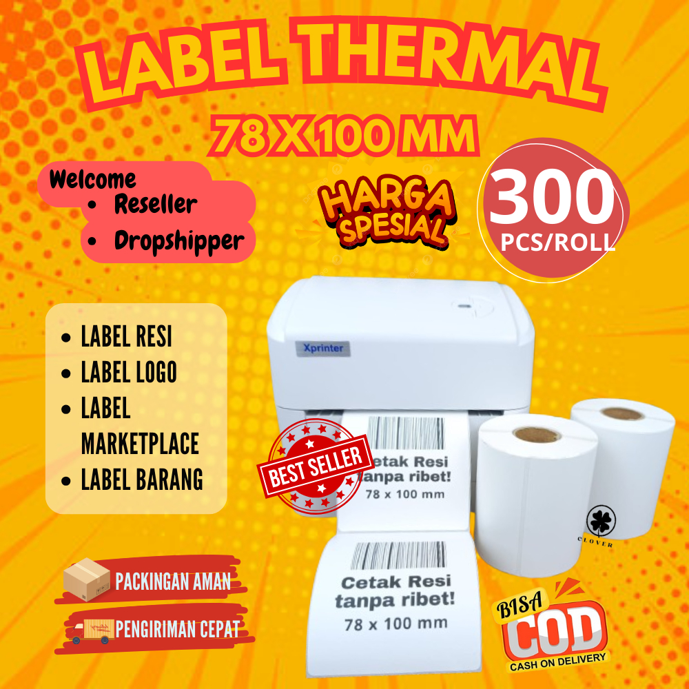 

KERTAS THERMAL 78X100 ISI 300 PCS LABEL STIKER BARCODE