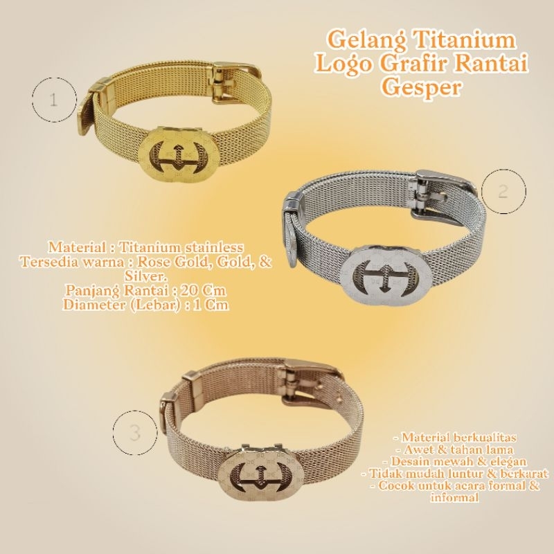 Gelang Titanium Logo Grafir Rantai Gesper