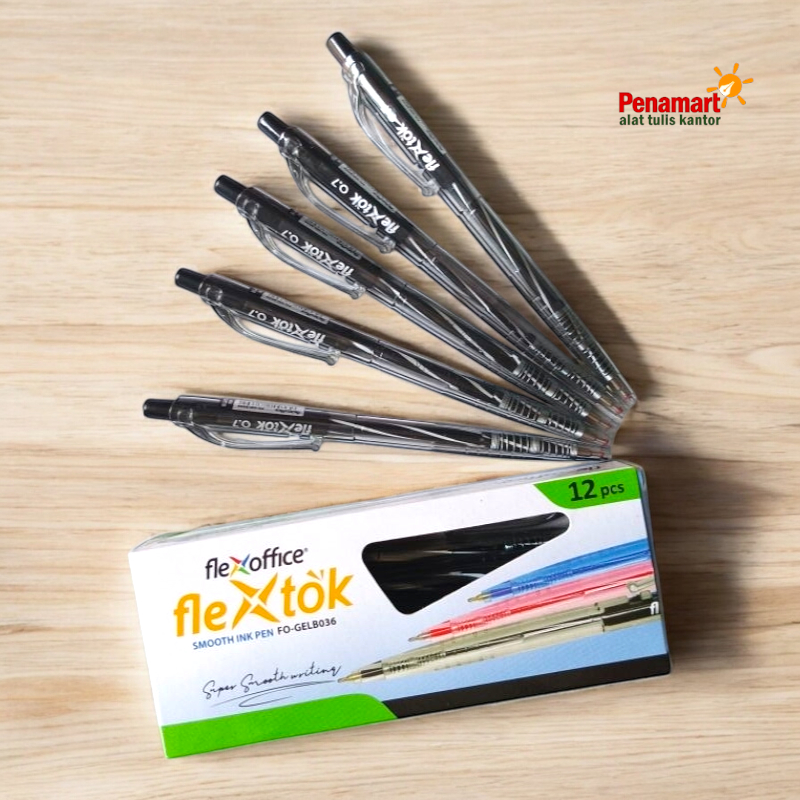 

FLEXOFFICE - Bolpen/Pulpen Flextok Gel Pen 0.7mm Super Smooth Writing FO-GELB036 Hitam (FO-019)