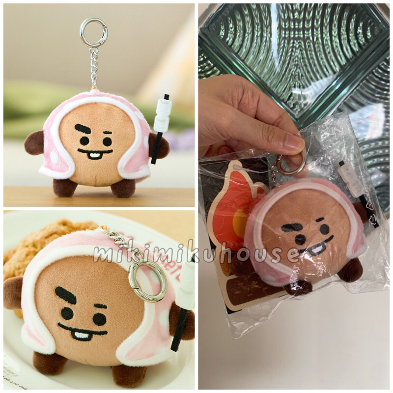 READY STOCK BT21 SHOOKY BAG CHARM PLUSH DOLL MIRROR CUSHION CAMPFIRE EDITION KEYCHAIN BONEKA SUGA CO