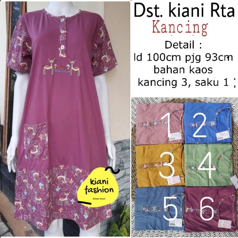 Daster murah kiani - baju tidur kaos kancing 3 lorita