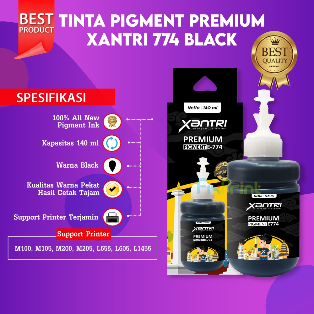 FixPrint Tinta Isi Ulang Pigment 774 T7741 Black 140ml Printer Epsn M100 M105 M200 M205 L605 L1455