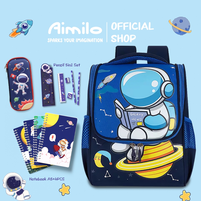[READY] Aimilo Tas Ransel Anak 4in1 Set Tas Sekolah Anak Laki Laki Perempuan Tk Sd Alat Tulis Sekola