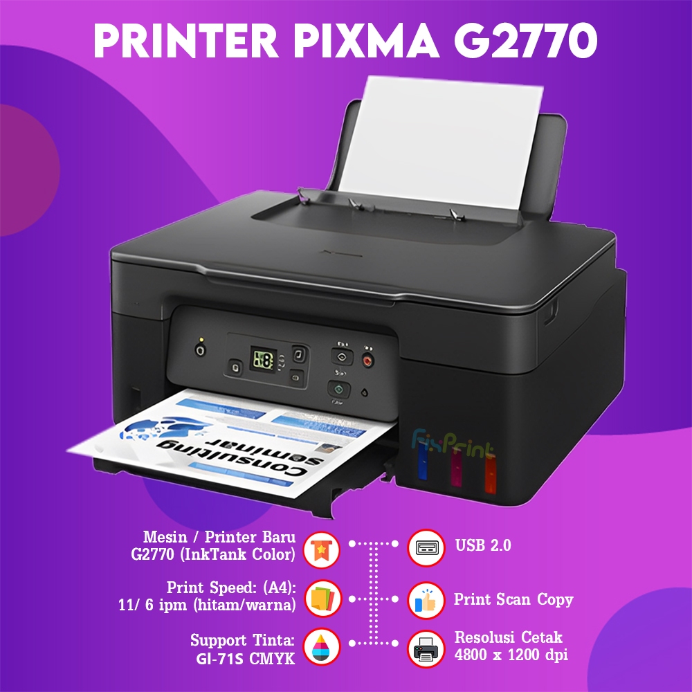 FixPrint Printer Canon PIXMA G2770 G 2770 Print Scan Copy Tinta Original Gi71