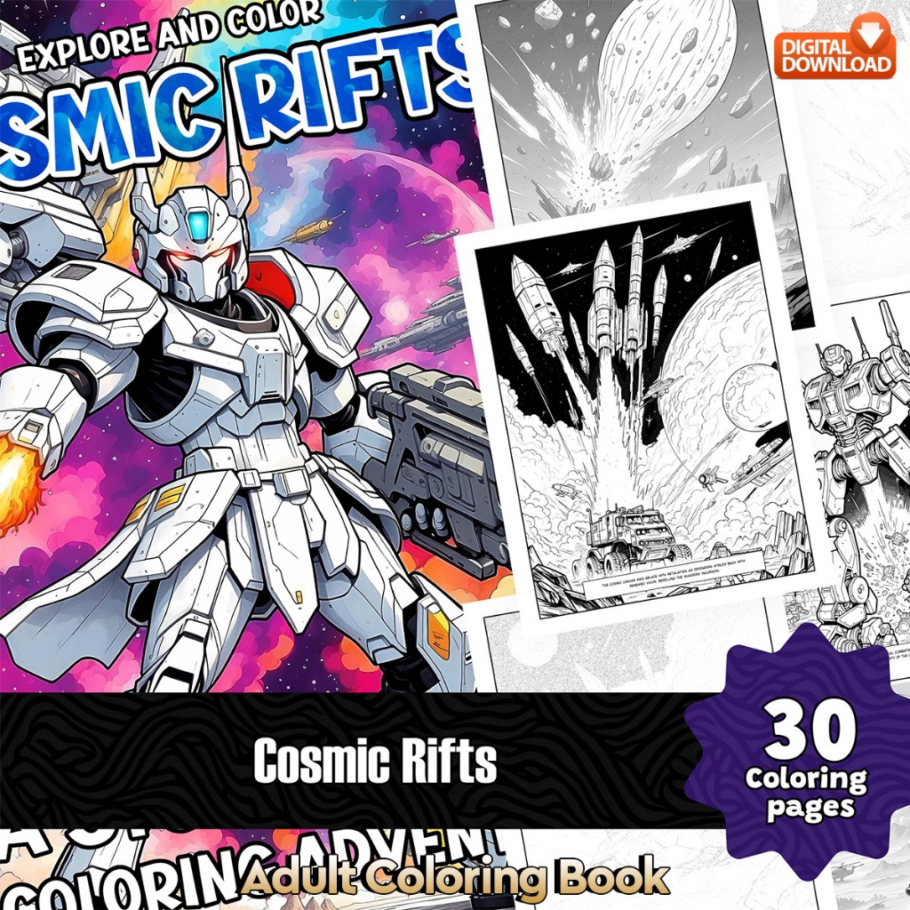 

30 Pages in 3 Styles Buku Mewarnai Dewasa - Digital Download - Printable Adult Coloring Book Cosmic