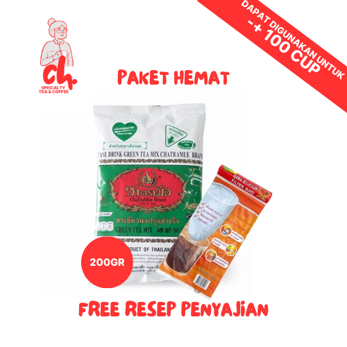 

Chatramue Green Tea, Paket Hemat, Teh Thailand Original + Saringan Thai Tea