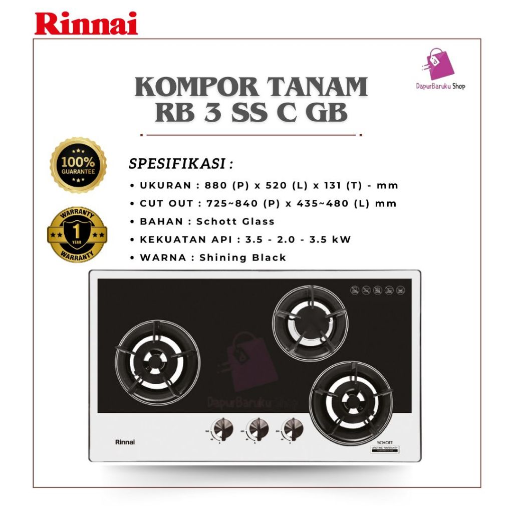 Kompor Tanam Rinnai RB 3 SS C GB