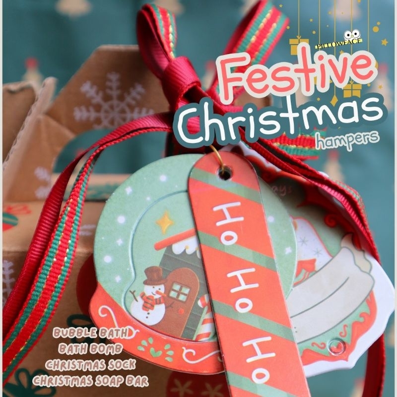 

Festive Christmas Hampers Bubble Bath dan Bath Bomb PillowFace