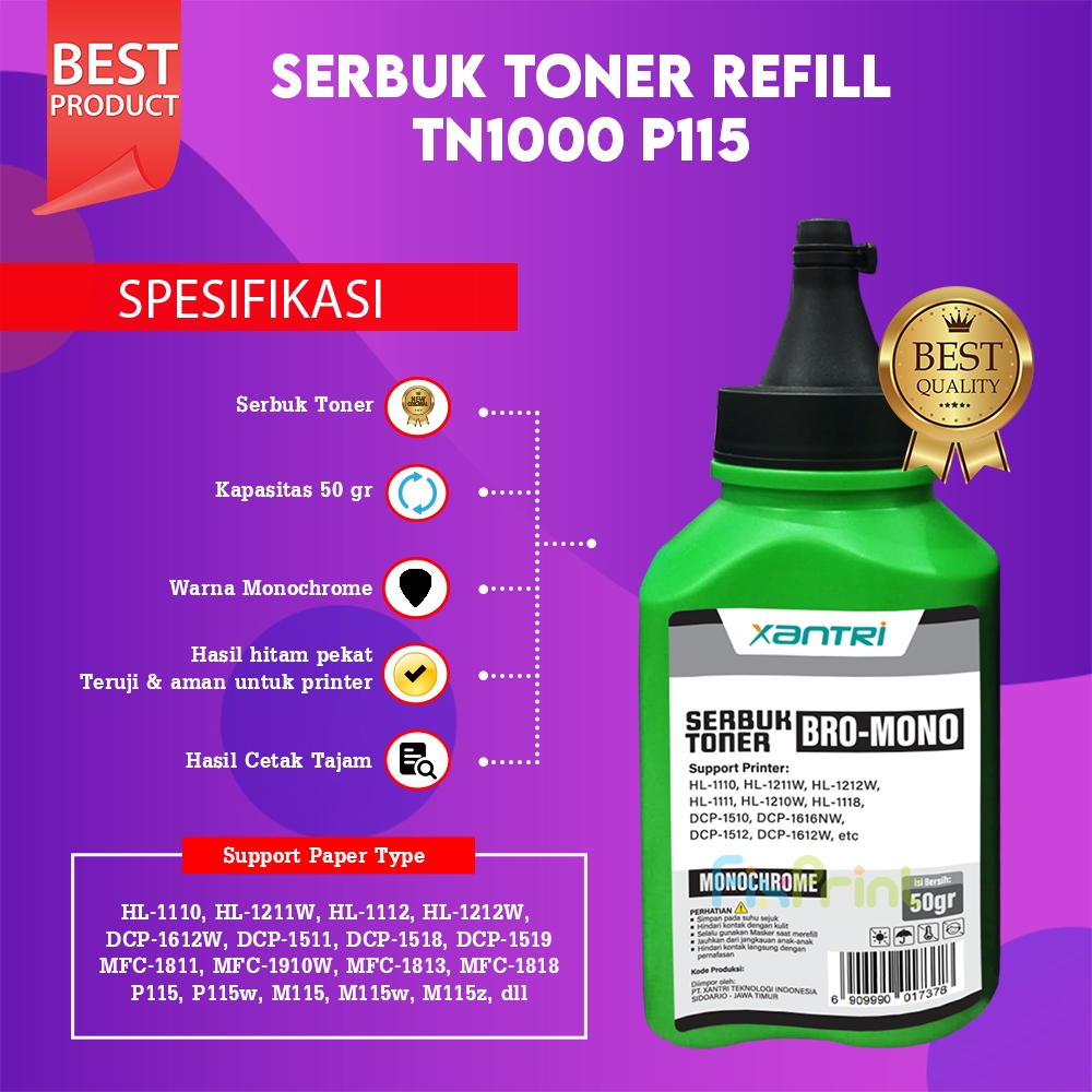 Serbuk Refill Cartridge Toner TN-1000 TN1000 TN-1000 HL-1110 HL-1211W
