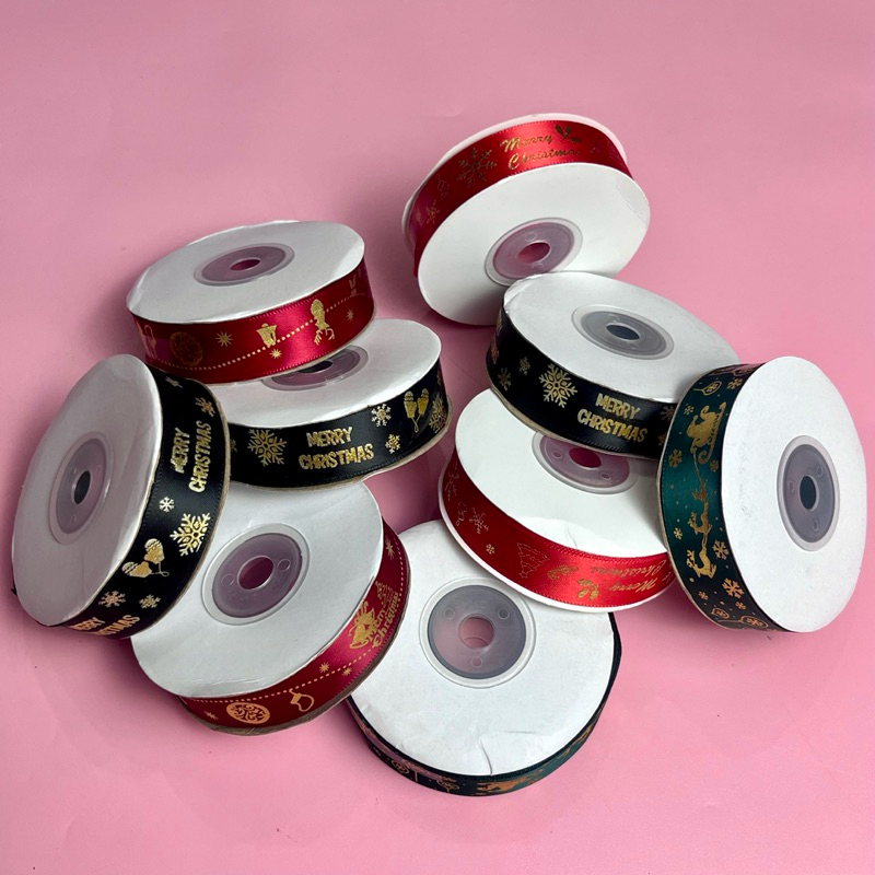 

Pita natal dekorasi merry christmas roll pita kado satin motif snow pita hempers party kuy