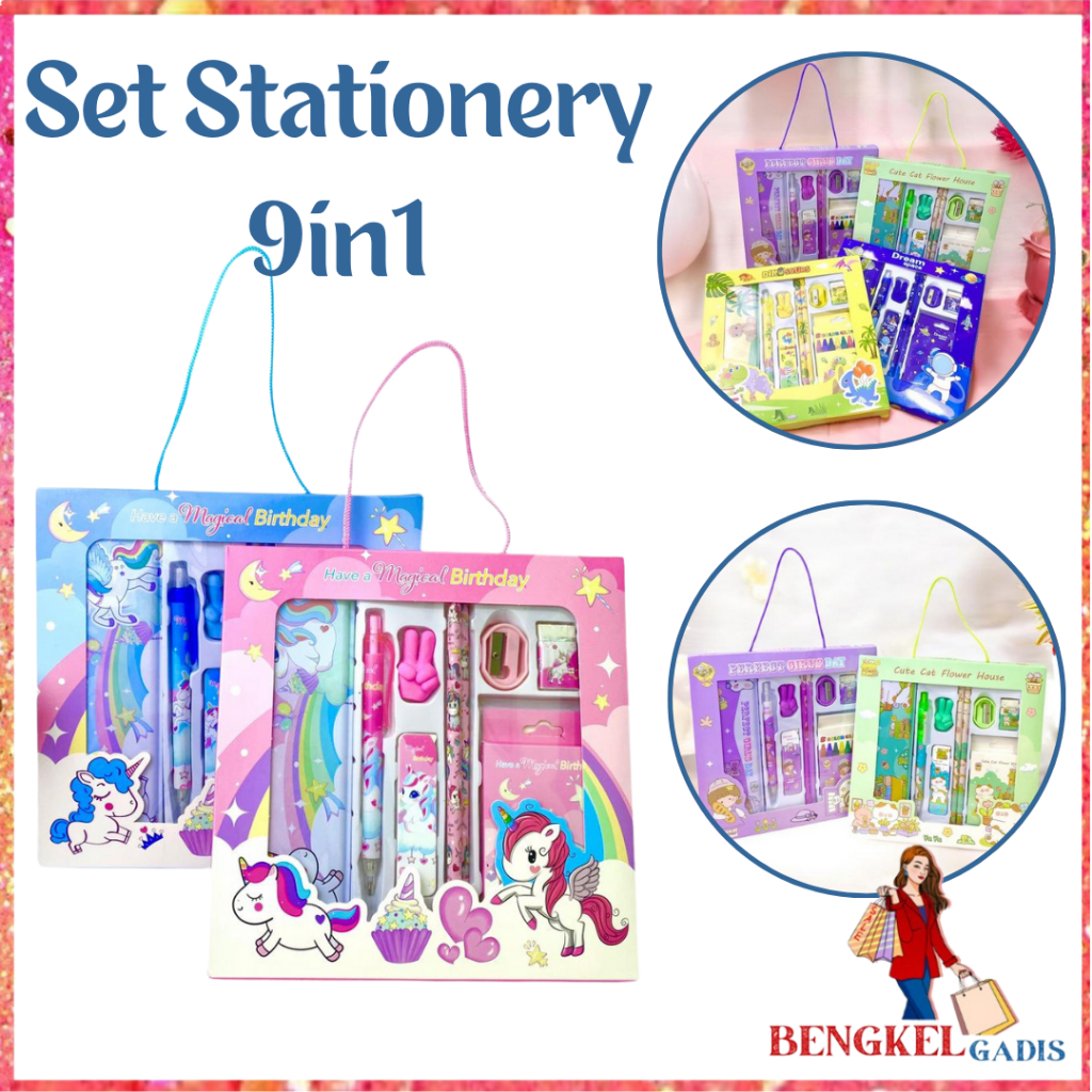 

BG Alat Tulis 9 IN 1 Free Tempat Pensil Kaleng Alat Tulis Set 9 In1 Stationery Karakter Lucu Set Perlengkapan Alat Tulis Sekolah Anak-Anak Murah Lengkap Souvenir Ulang Tahun Anak