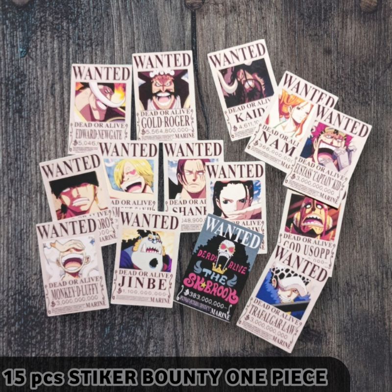 

Stiker pack 15pcs anime one piece bounty luffy gear five zoro sanji nami Shanks