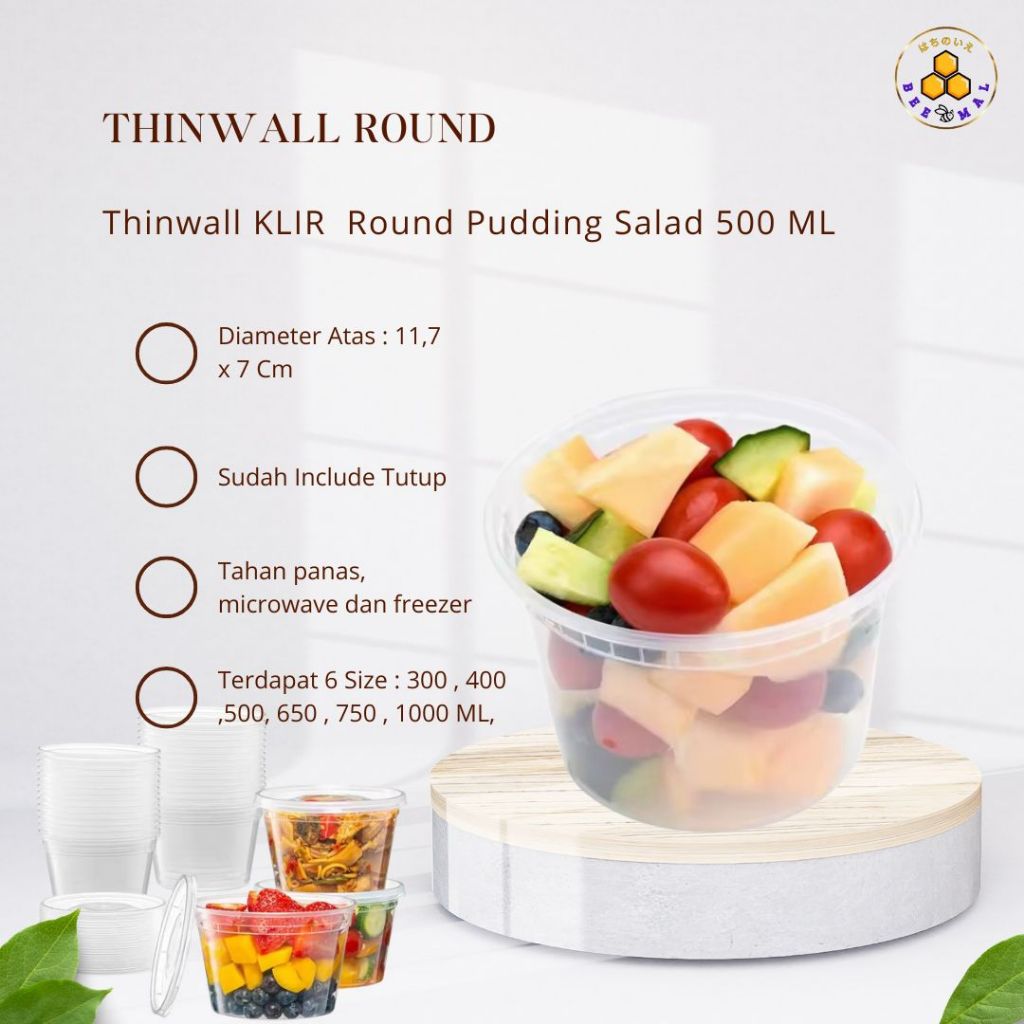 THINWALL KLIR ROUND Cup Tempat Simpan Makanan  Tempat  Salad Sayur Tempat Salad Buah Dessert Jelly