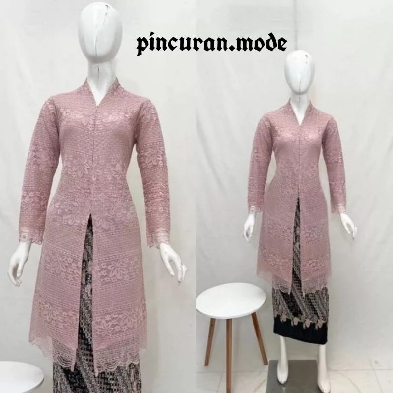 Setelan kebaya modern brokat non gliter resleting depan setelan kebaya kondangan setelan pesta