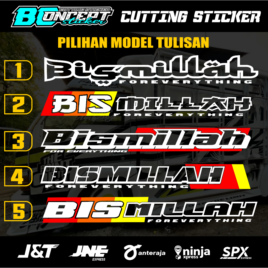 Stiker Truk Bismillah Cutting Sticker Latin Kaca Depan mobil box losbak all truck canter elef dutro 